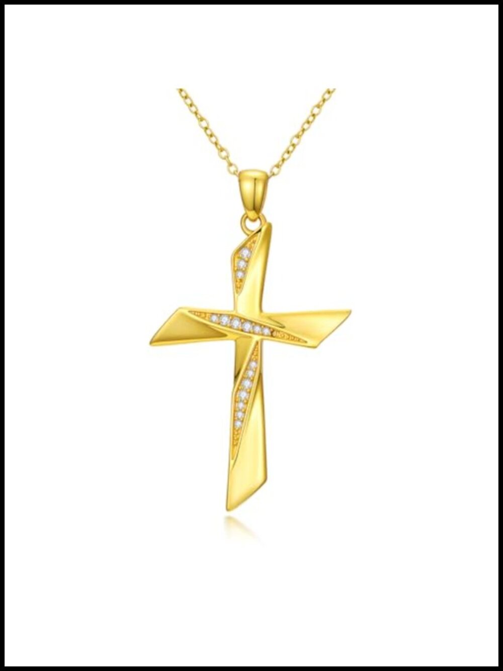 14K Gold Plated Cross Necklace 18in Cubic Zirconia Pendant Women